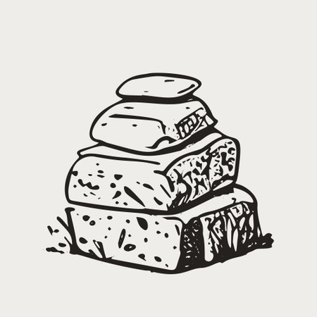 Vintage Engraved Stack of Stones - Black and White Vector Illustration.のイラスト素材