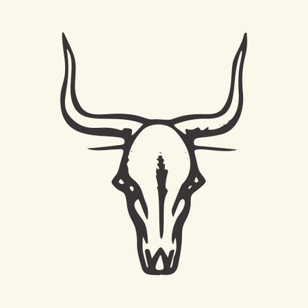 Wild West Skull - Vintage Bull Head Illustration.のイラスト素材