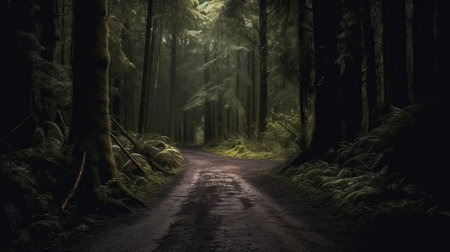 Enchanted Trails: A Mysterious Journey through the Misty Forest - Generative AI.の素材