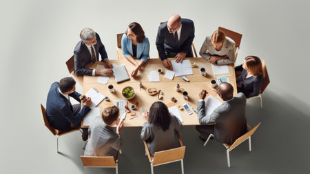 photo of different people gathered around the same table, discussion or collaboration, team, students, ideas - Generative AI.の素材