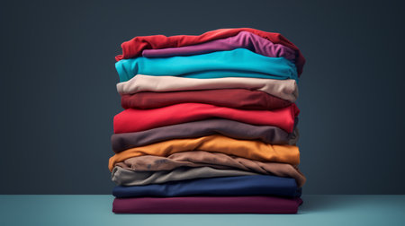 Stack of colorful t shirts with a clean background - Generative AI.の素材