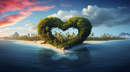 heart shaped tropical island - Generative AI.の素材