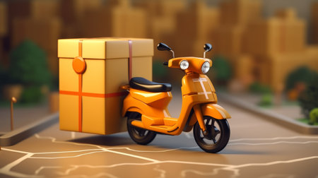 shipment delivery by motorcycle and tracking map notification delivery transportation - generative ai.の素材