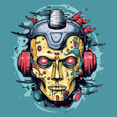 The head of the robot. creative illustration, sticker design.のイラスト素材