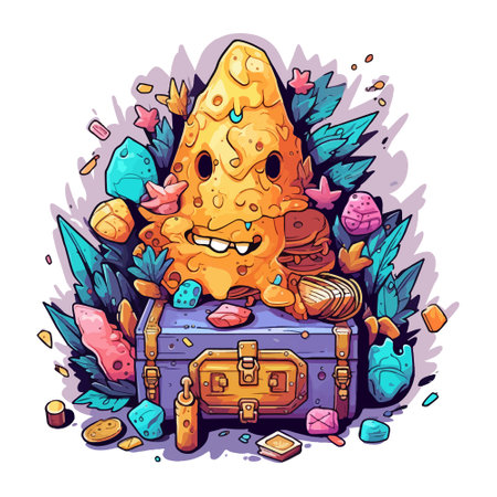 Magic treasures. creative illustration, sticker design.のイラスト素材