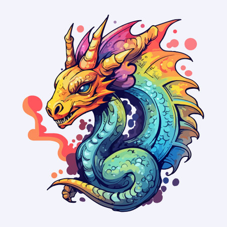 Magic rainbow dragon. creative illustration, sticker design.のイラスト素材