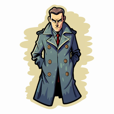 Secret agent in a coat. creative illustration, sticker design.のイラスト素材