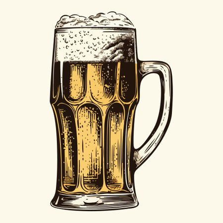 Glass of beer engraving style. Hand drawn black color vintage vector illustration.のイラスト素材