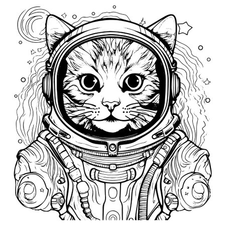 Cat Astronaut coloring page, vector.のイラスト素材