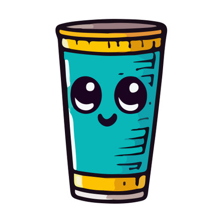 a blue cup with a face drawn on it.のイラスト素材