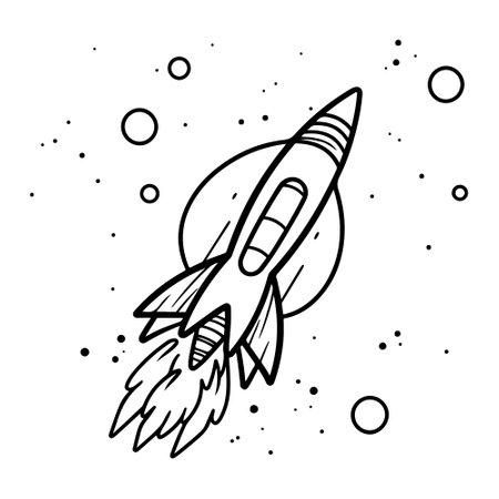 a black and white line drawing of a rocket ship.のイラスト素材