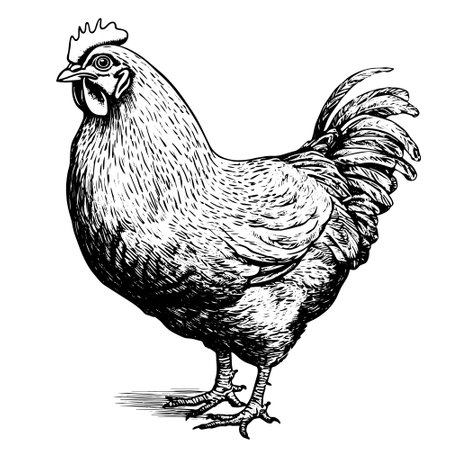 Hand-drawn chicken, hen. Poultry, broiler, farm.のイラスト素材