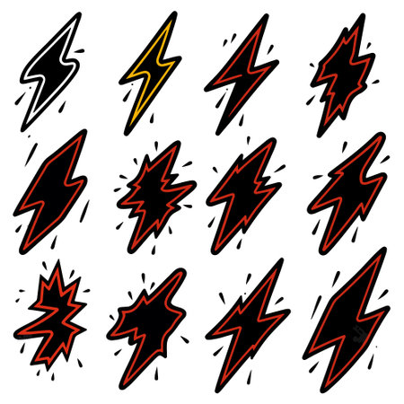 Handdrawn lightning set doodle icon.のイラスト素材