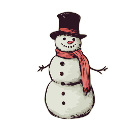 Hand Drawn snowman on white. Vector illustration, clip art.のイラスト素材
