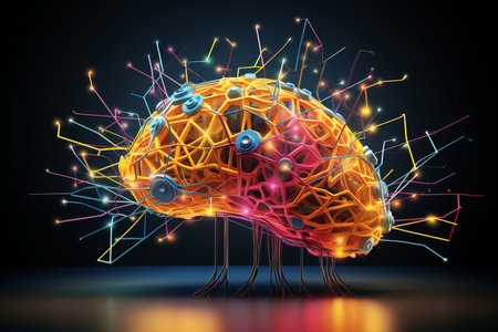 Abstract brain covered with colorful wires - generative ai.の素材