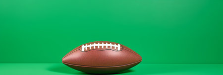 Leather american football on green background. Sport team concept. Horizontal sport theme poster, greeting cards, headers, website and app.の素材