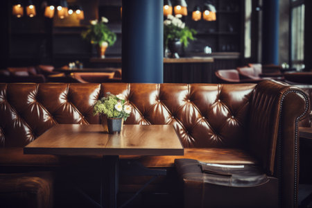 Luxury leather sofas and tables in restaurant interior.の素材