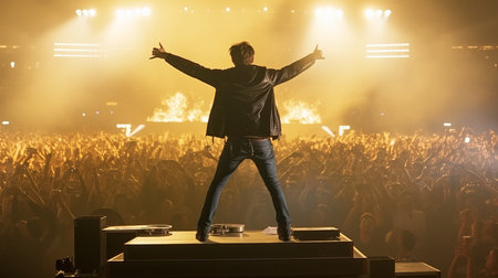 DJ raises his hands.の素材