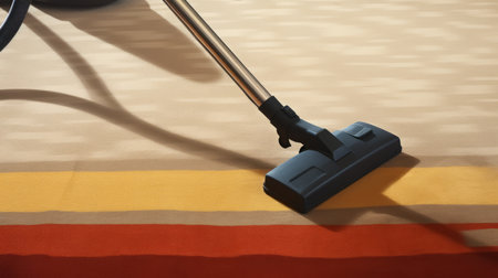 Close-up of a person vacuuming a carpet.の素材