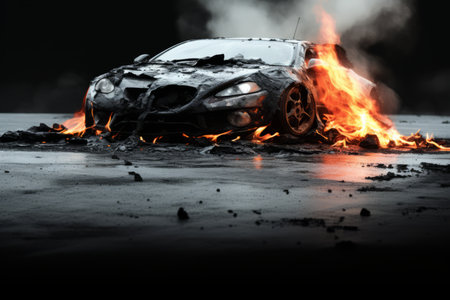 The car is standing on the side of the road in an accident.の素材