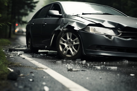 The car is standing on the side of the road in an accident.の素材