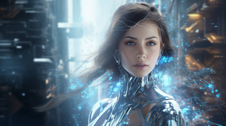 woman coming from the future with superpowers.の素材