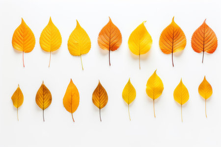 Autumn composition of leaves, on a white background. Flat lay, copy space.の素材