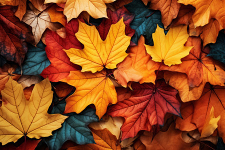 a bunch of colorful leaves on top of each other.の素材