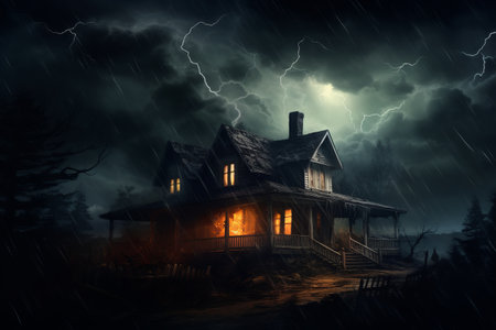 Haunted House in the Stormy Night.の素材