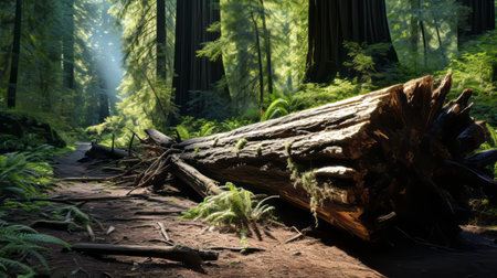 Fallen Redwood Tree In Forest.の素材