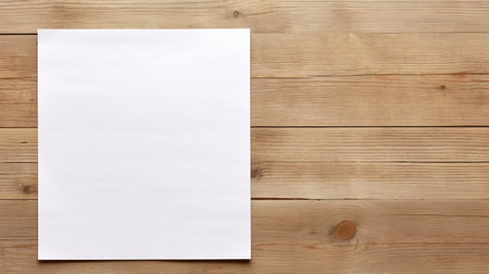 Close up of sheet of white paper and pencil on wooden table.の素材