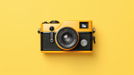 Minimalistic layout of the photographer. Retro camera on bright background.の素材