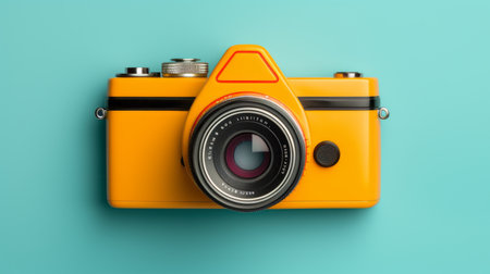 Minimalistic layout of the photographer. Retro camera on bright background.の素材