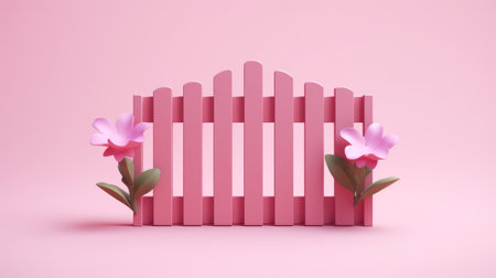 Pink Garden fence wooden icon isolated on pink background. Minimalism concept.の素材