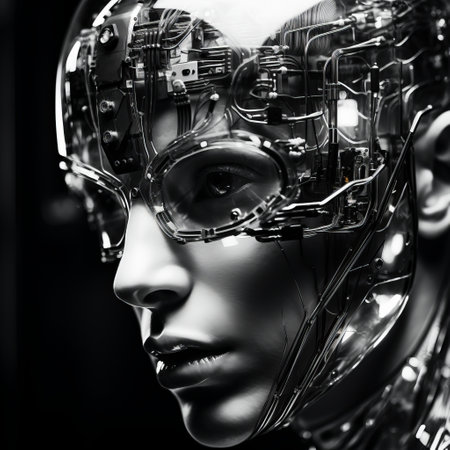 A glass cyborg with refractions of light. Glossy, future, artificial, cold, glass.の素材