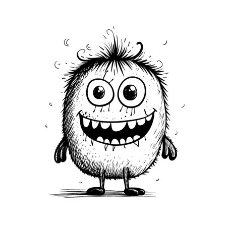 Hand-drawn monster doodle icon on white background.のイラスト素材