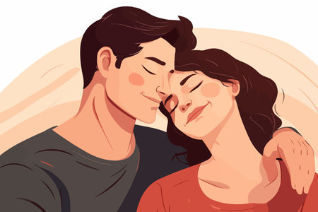 Happy young man and woman touch hands look in eyes feel in love. Smiling caring couple have close intimate bonding moment. Good relationships concept.のイラスト素材