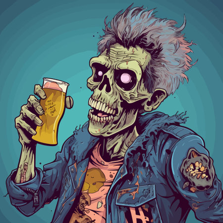 Punk zombie drunk beer character illustration.のイラスト素材