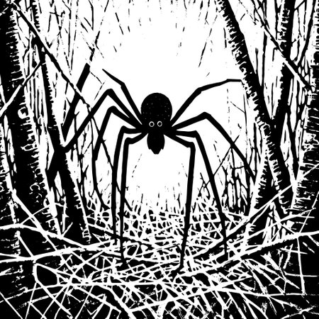 woodcut print white background bw - a spider.のイラスト素材