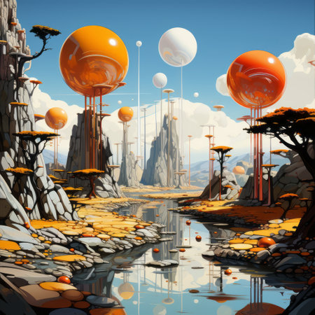 Colorful alien planet with different wonderful elements.の素材