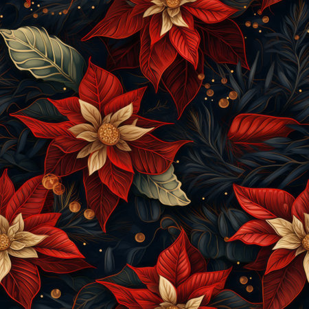 Flowers in a dark color palette, with a magical fantasy aesthetic, seamless pattern.の素材
