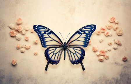 butterfly surrounded by beautiful dried flowers.の素材