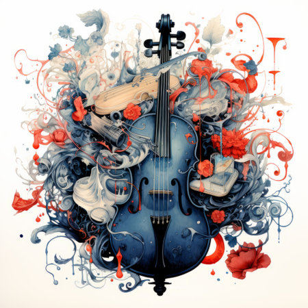 splashes of black ink on different musical instruments.の素材