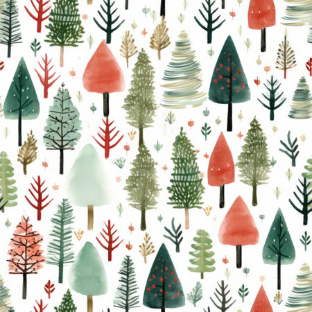 winter christmas tree pattern, watercolor, seamless pattern.の素材