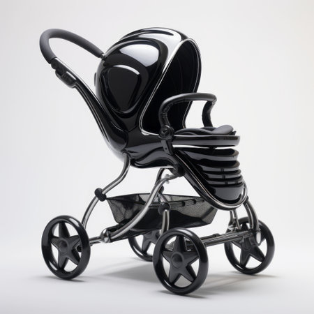 baby trolley, black very high fashion and futuristic, white background.の素材