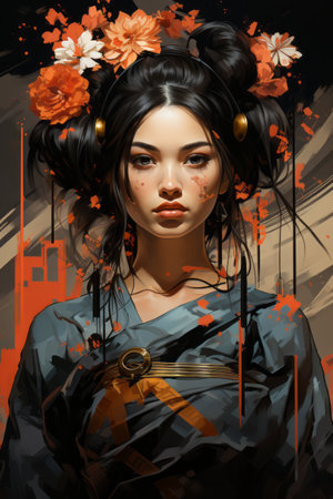Geisha, grunge art style.の素材