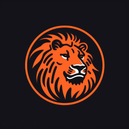 lion face logo, circle logo.の素材