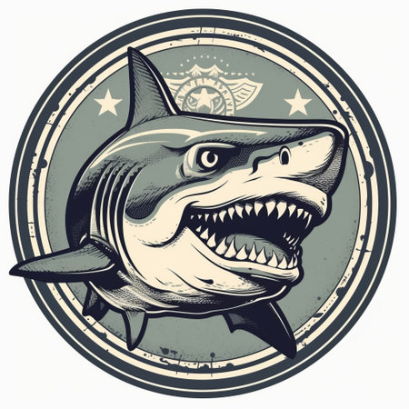Round Great White Shark Logo Military Patch.の素材