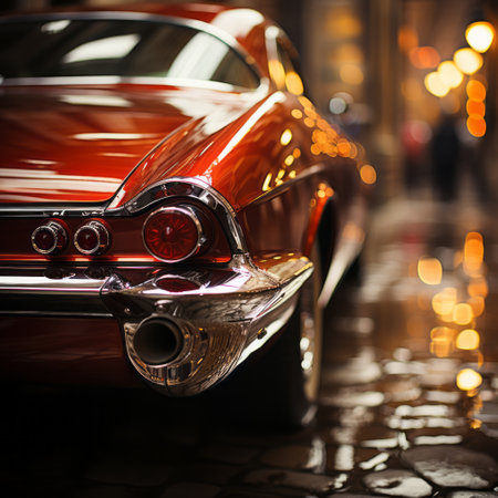 macro close up of rear fin of classic car.の素材