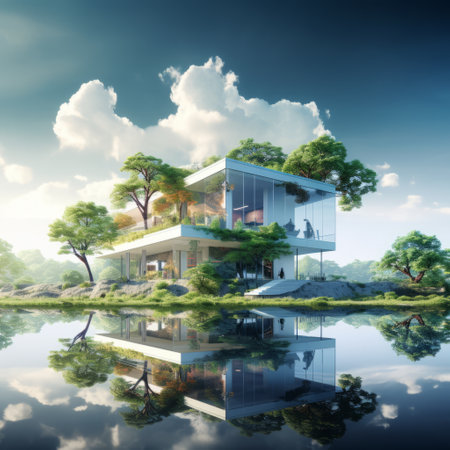 Modern architectural design of the building combined with nature.の素材